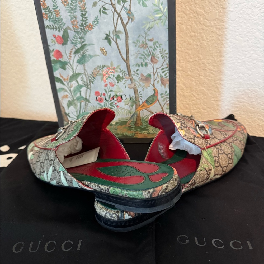 Gucci Men's Floral Print Loafers - Green and Red - Picture 2 of 11